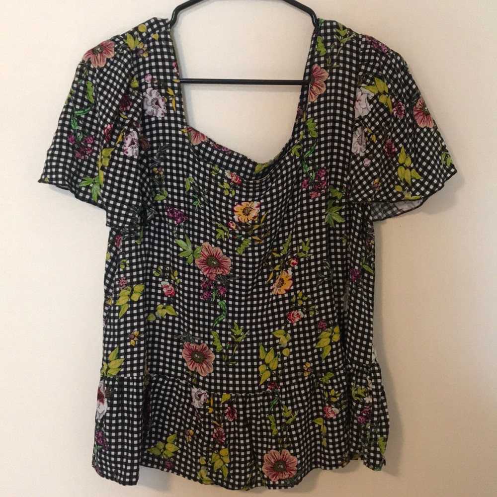 Checkered & Floral Vintage Top